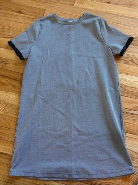 Striped Knit T-Shirt Dress with Black Trim